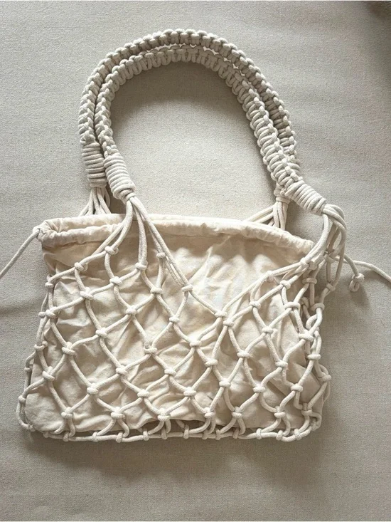 Abercrombie & Fitch NWOT Cream Macramé Drawstring Bag - Picture 5 of 5